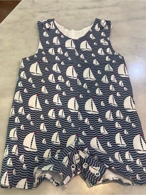 Delaney Red white and blue Sailboat Print Baby Romper Jon Jon 18M.